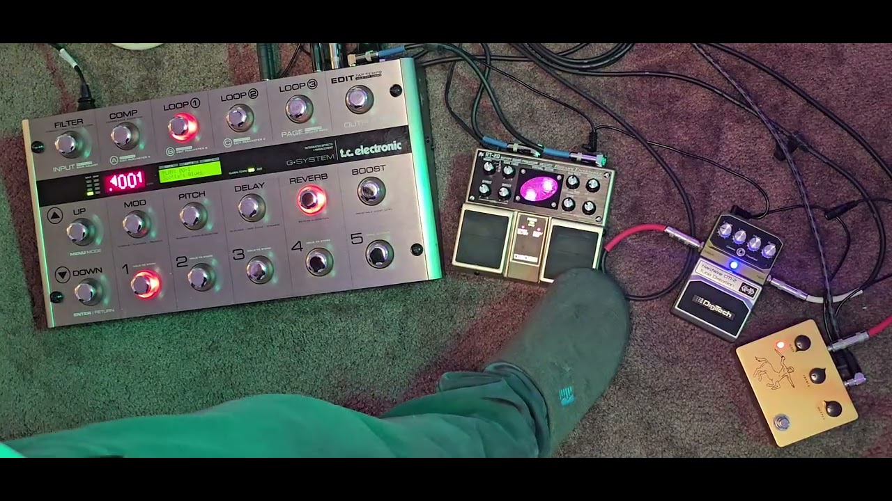 TC Electronic G-System, Boss RT-20, Hardwire CM-2, $35 Golden Horse overdrive