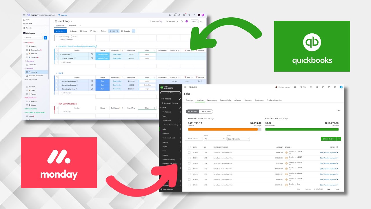 Monday.com to Quickbooks Two-Way Integration