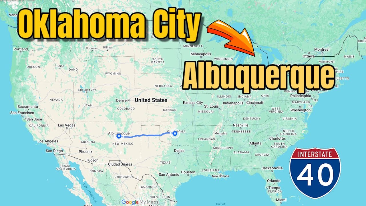 Driving from Oklahoma City , Oklahoma to Albuquerque, New Mexico , interstate 40 west , I40 W