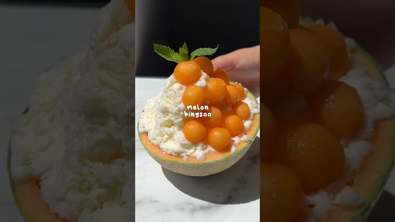 Making Korean Shaved Ice (Bingsoo) in a Melon! 🍧