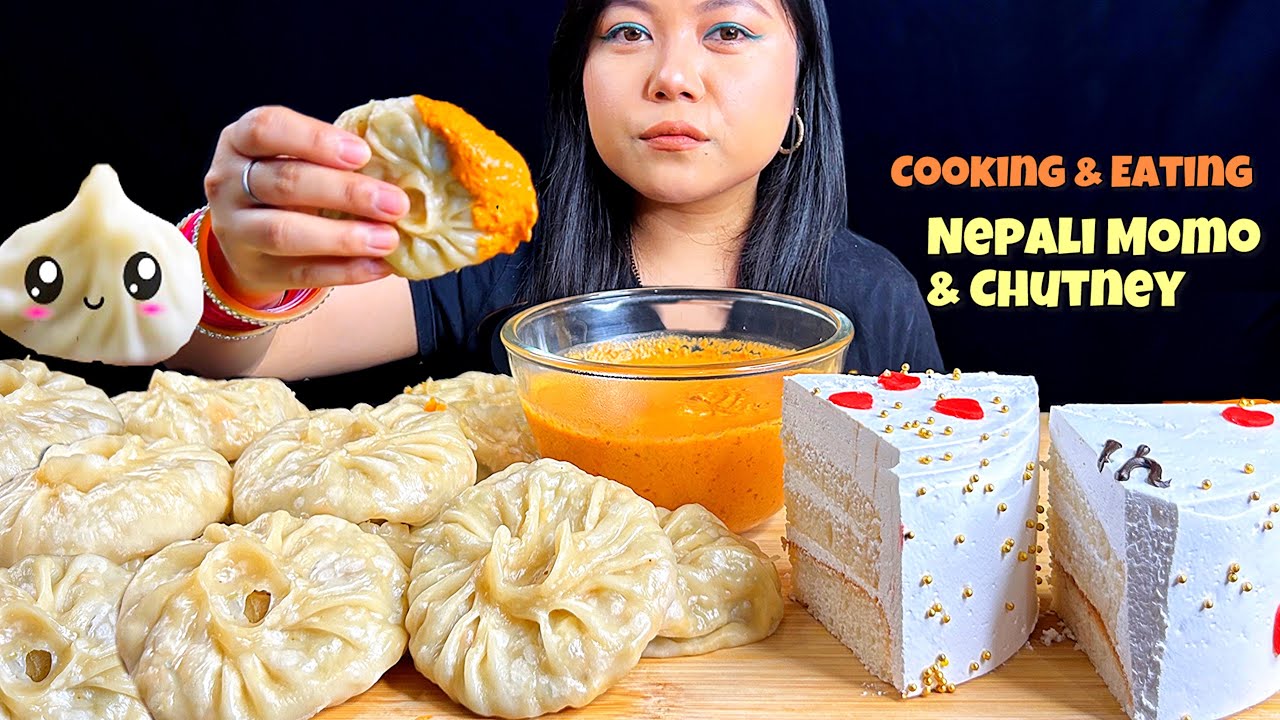 COOKING & EATING | VEG MOMO, NEPALI MOMO CHUTNEY & PASTRY | MOMO MUKBANG | ASMR | INDIAN STREET FOOD
