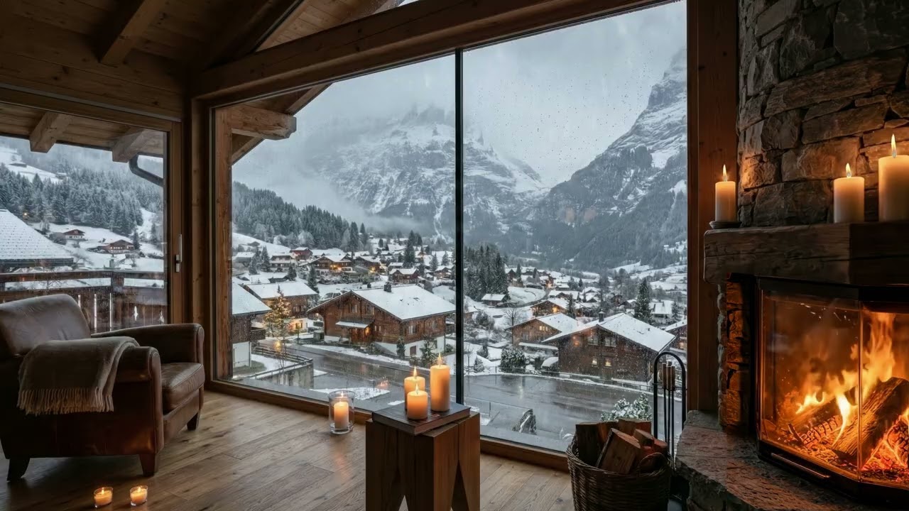 🏔️🔥❄️ Warm Fireplace in a Snowy Mountain Hut | Relaxing Crackling Sounds 🏠🔥💤🏠