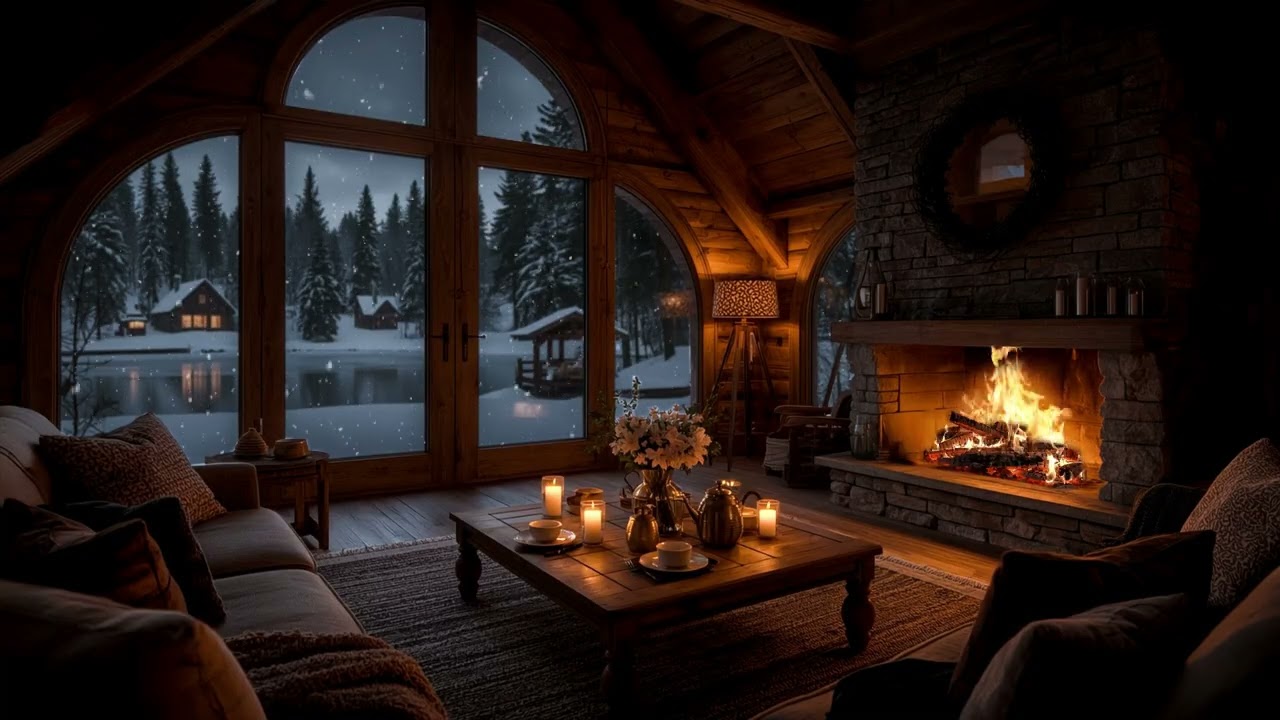 ❄️ Cozy Winter Cabin | Crackling Fireplace & Soft Piano for Deep Relaxation and Sleep