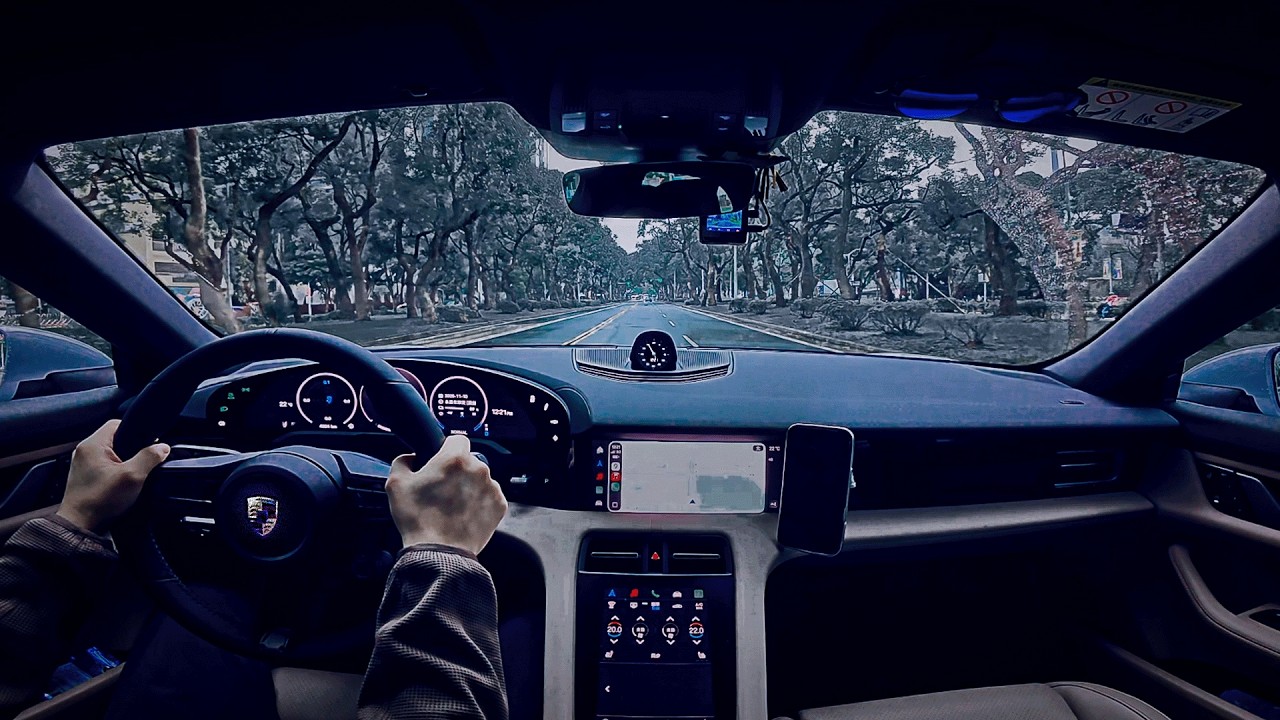 Liquid City Rain Drive | Porsche Taycan ASMR for Anxiety Relief