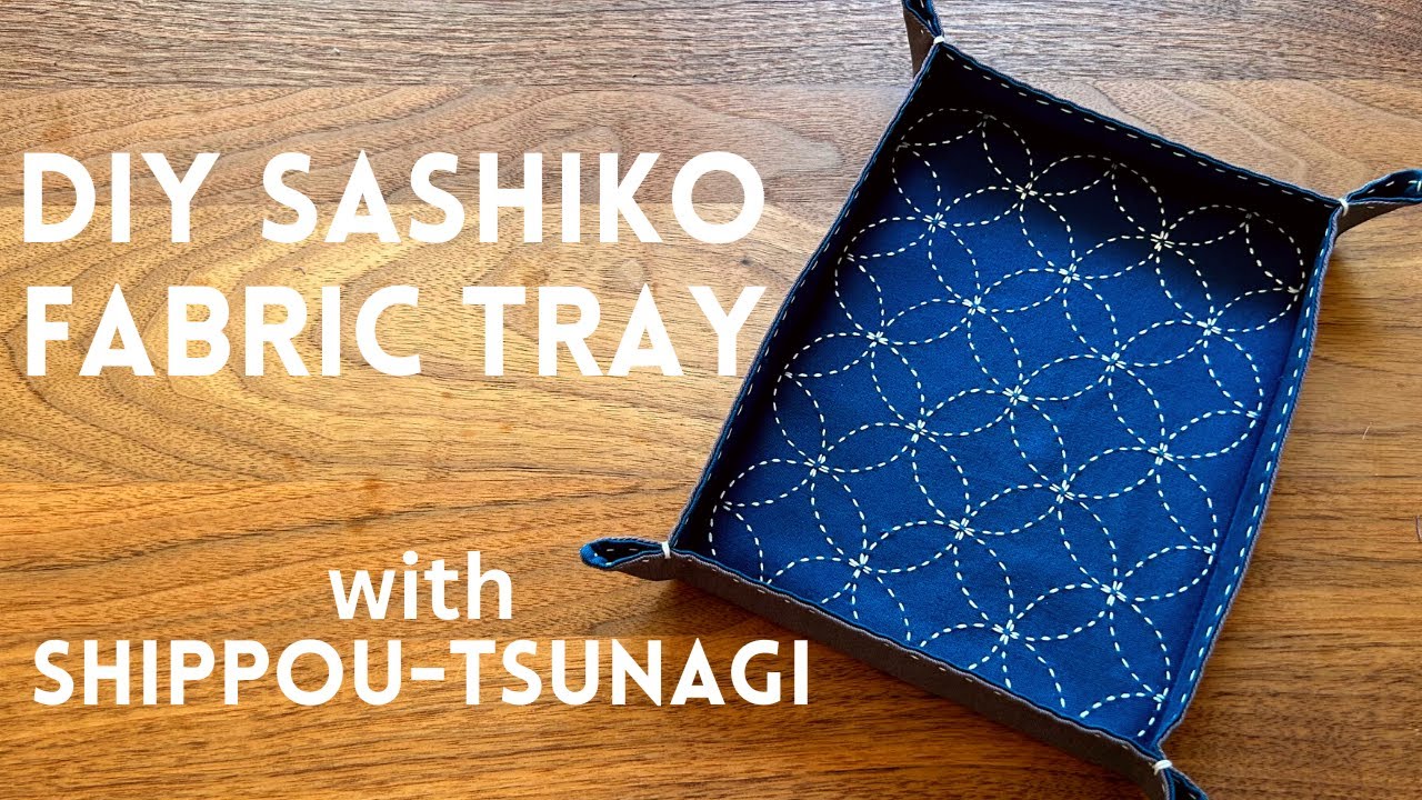 DIY Sashiko fabric tray making with Shippou-tsunagi - how to draw and stitch the pattern