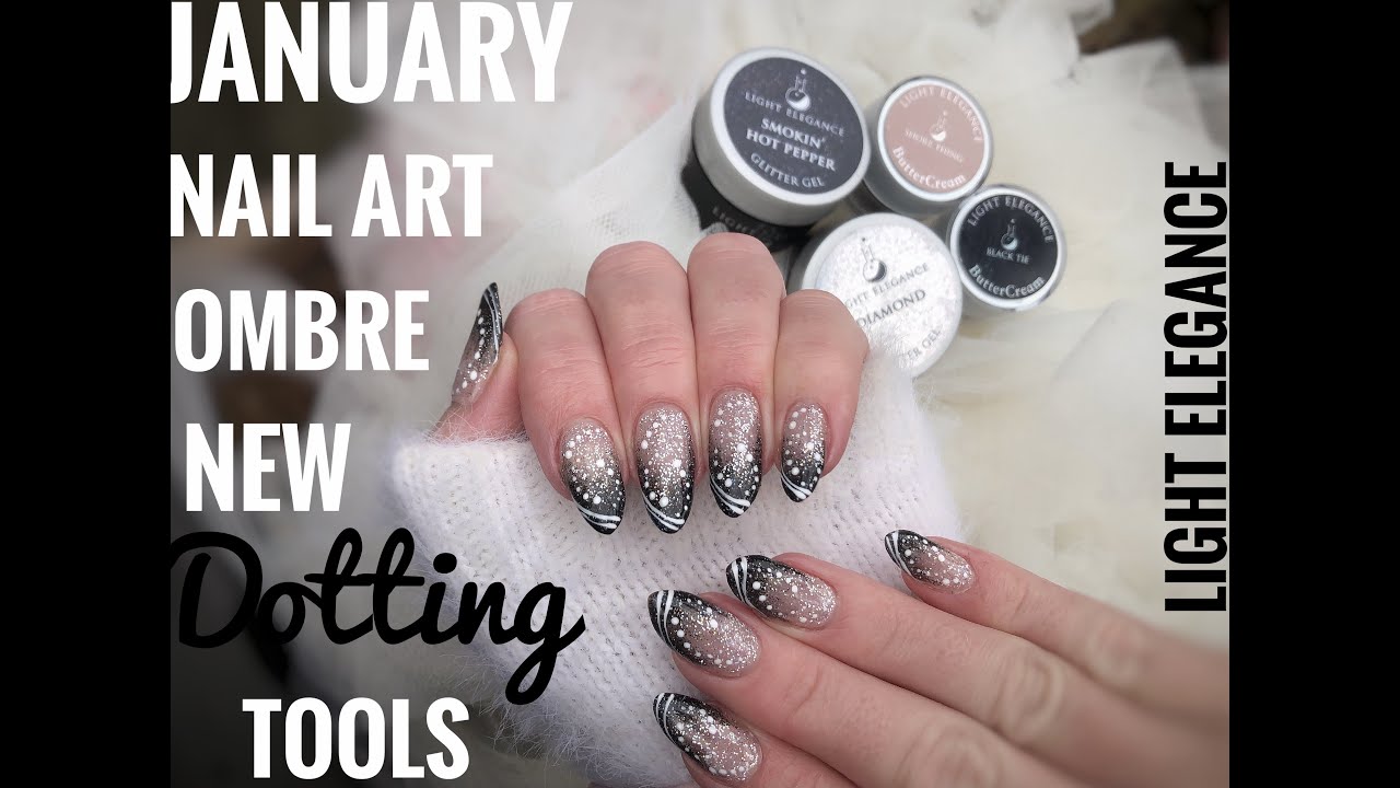 JANUARY NAIL ART TUTORIAL. Glitter ombre with Light Elegance and new dotting tools from LE.