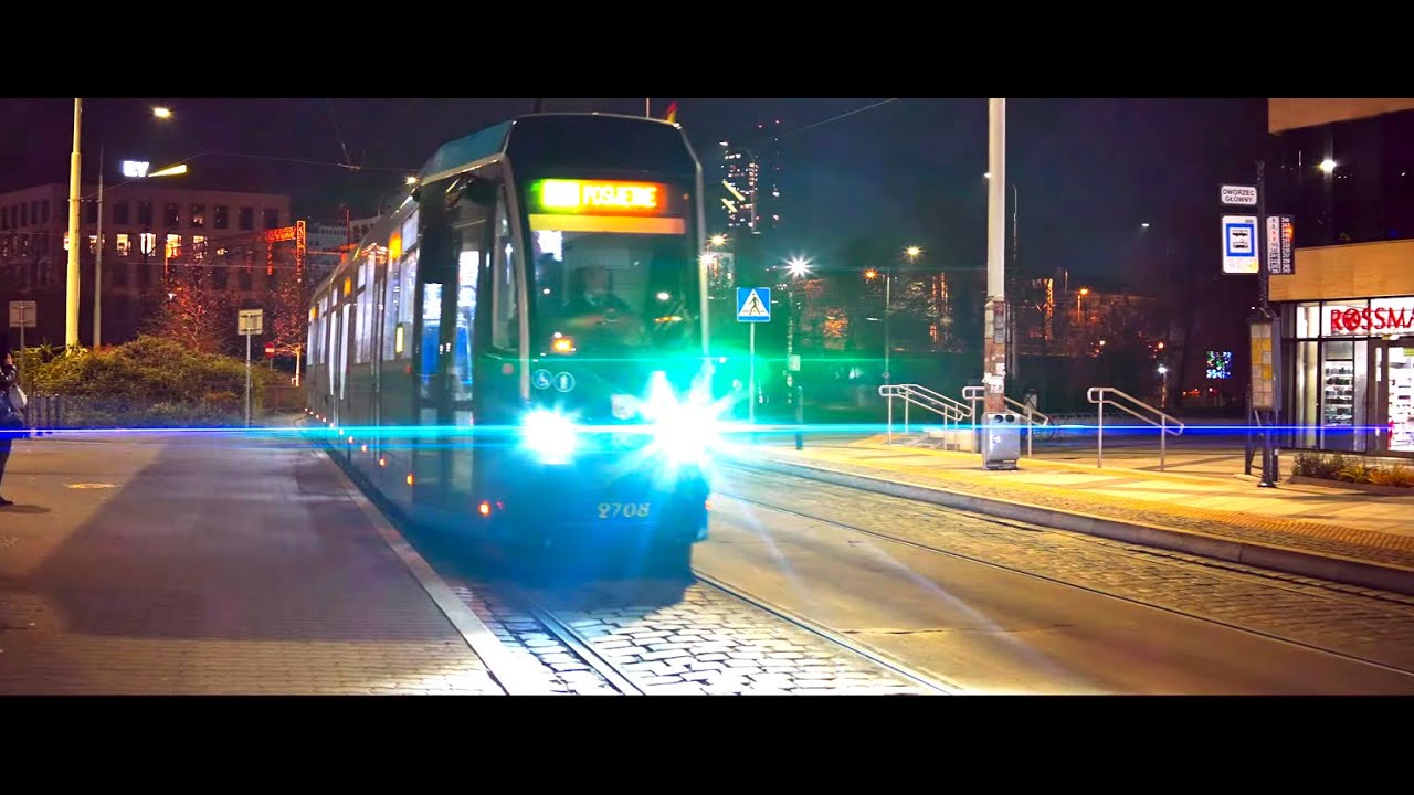 Poland, Wrocław, tram 70 night ride from Dworzec Główny to Komuny Paryskiej