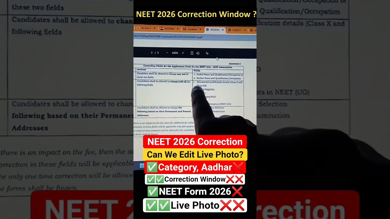 📌neet registration 2026 correction window can we edit live photo, aadhar & category ✅ | neet form