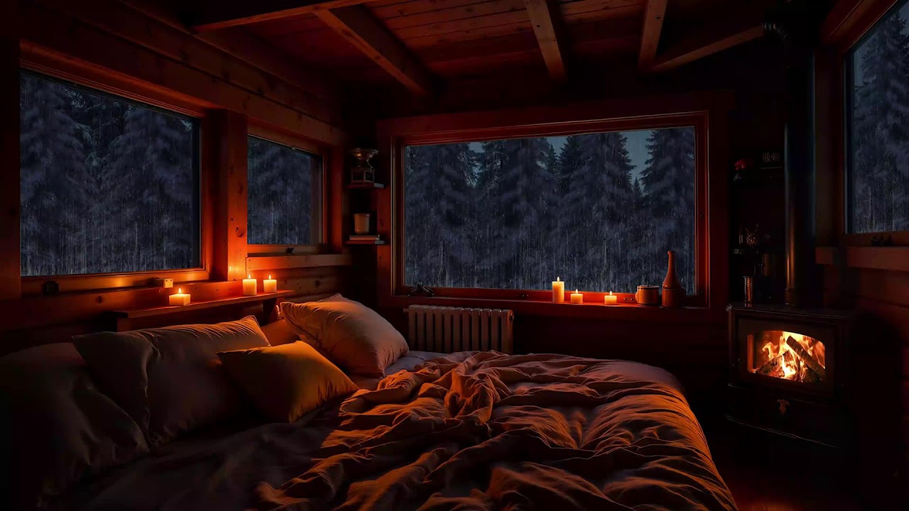 It'S Raining In The Cold Forest 🌧️ I Just Want To Sleep In A Cozy Bedroom With A Fireplace 🔥