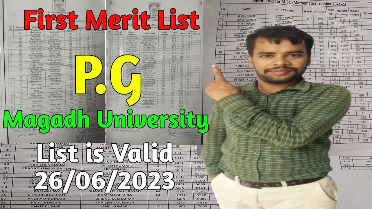 First Merit List P.G Magadh University