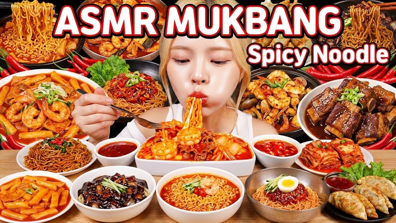 CHEESY SPICY NOODLE MUKBANG |🌶️EXTREME HOT SAUCE RAMEN | CHEESE PULL & SEAFOOD |🎧 ASMR EATING SOUNDS