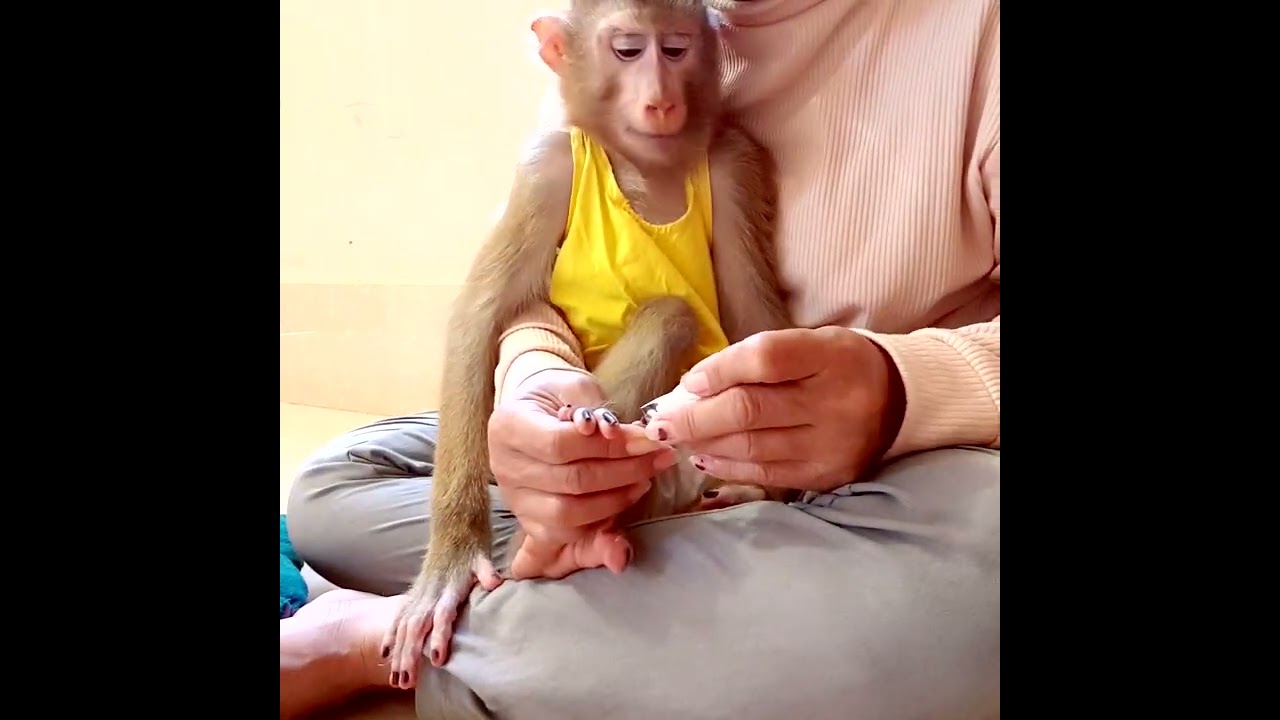 Mom Help Cutting And Cleaning Nails For Him