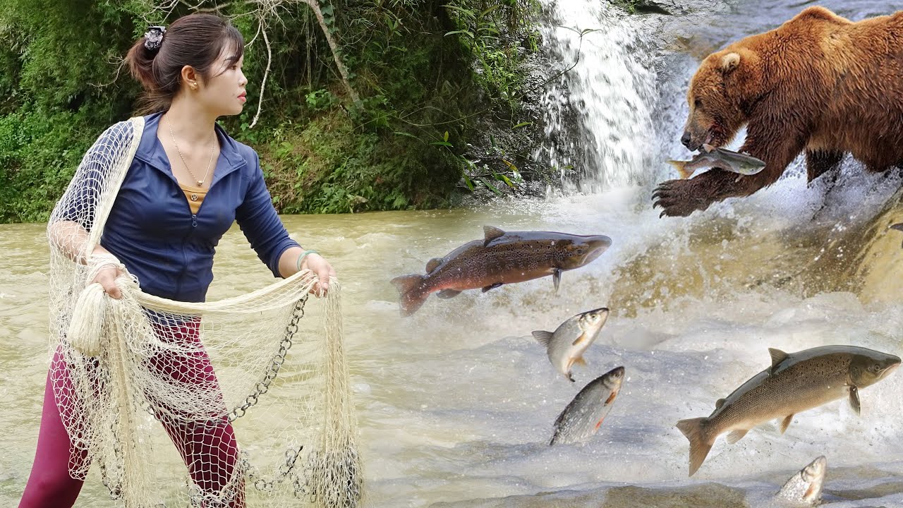 Interesting Fishing Techniques of Girl, Fishing Alone on Rivers and Lakes, Catch a Lots of Fish