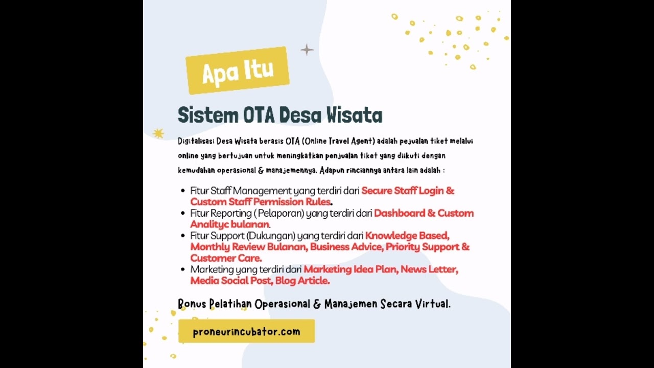 Paparan Proneur Business Incubator & Digitalisasi Desa Wisata