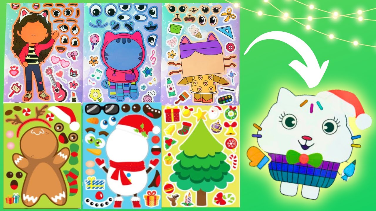 GABBY'S Dollhouse! DIY Holiday Make a Face Stickers Activity with Gabby & Friends #gabbydollhouse