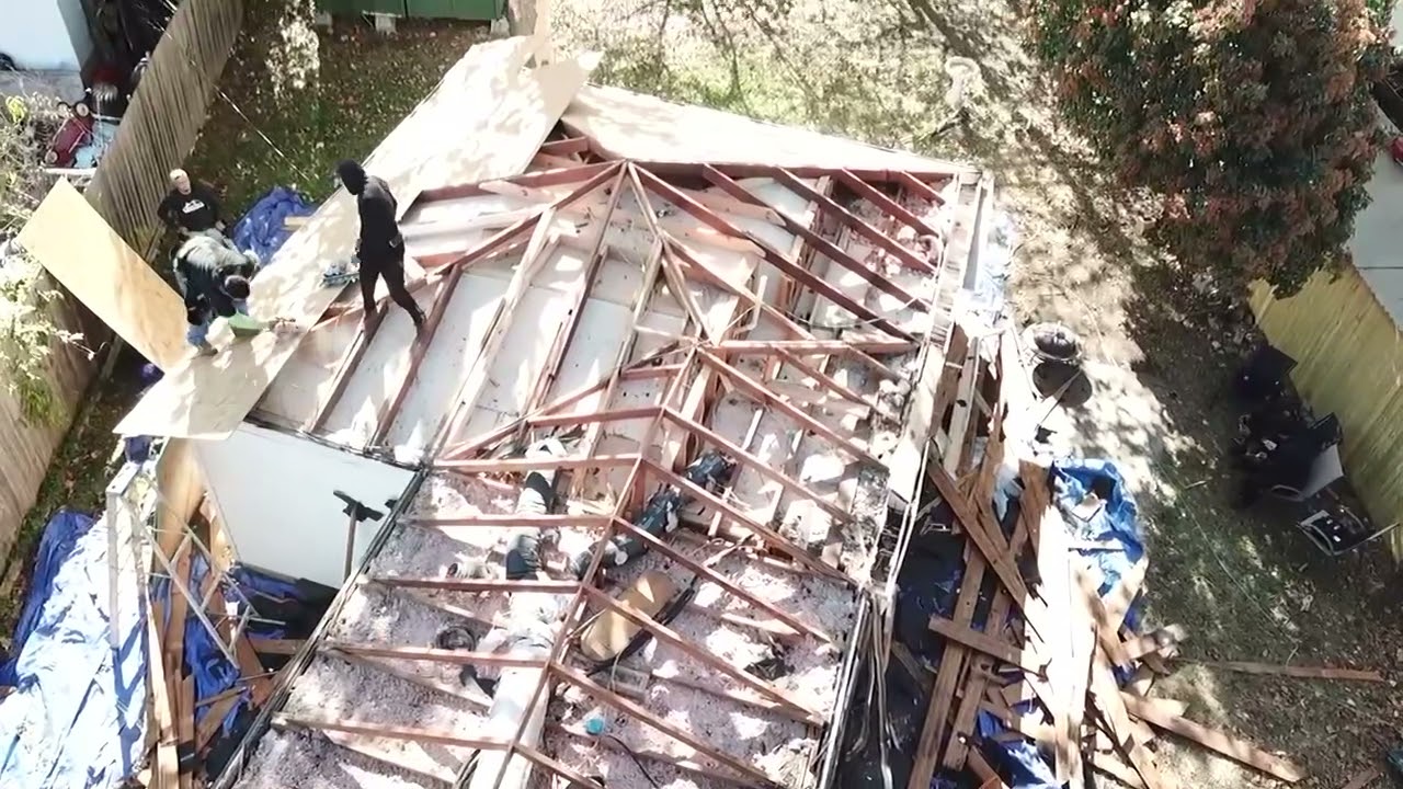 Roofing re deck in process