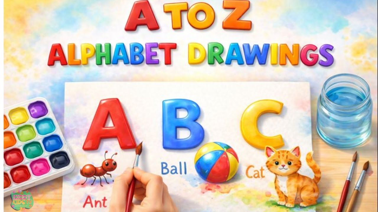 Realistic Watercolor A–Z Script Alphabet – Hand-Painted Animal Illustrations (A-Ant to Z-Zoo)