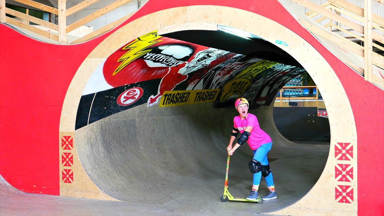 GIANT FULL PIPE TUNNEL ON SCOOTER!