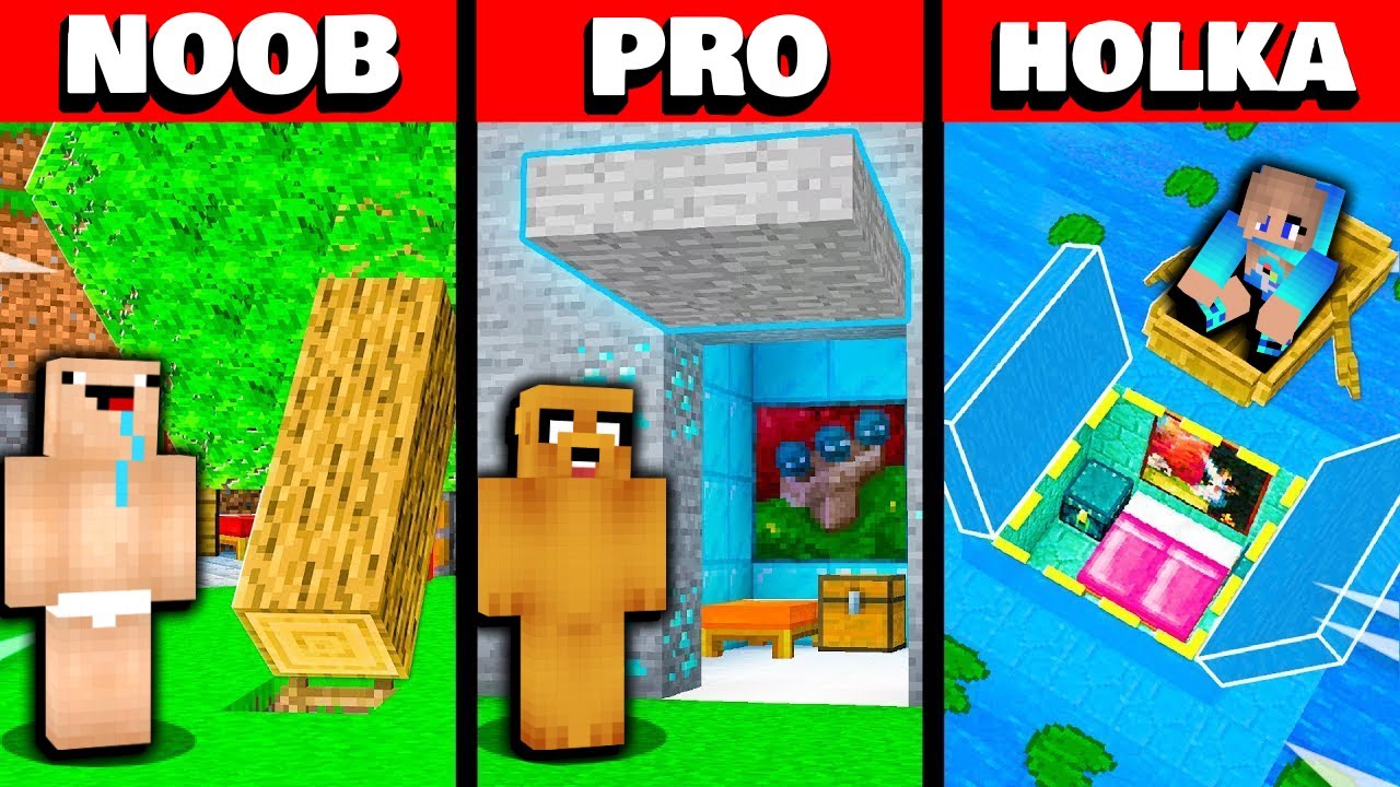 NOOB VS PRO VS HOLKA I KDO POSTAVÍ LEPŠÍ TAJNOU BASKU V MINECRAFTU? 😱