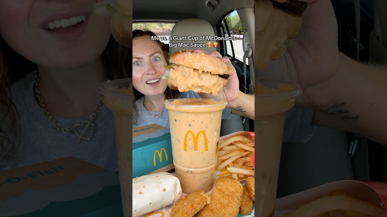 me vs. a giant cup of mcdonald’s big mac sauce 🍔🤭 