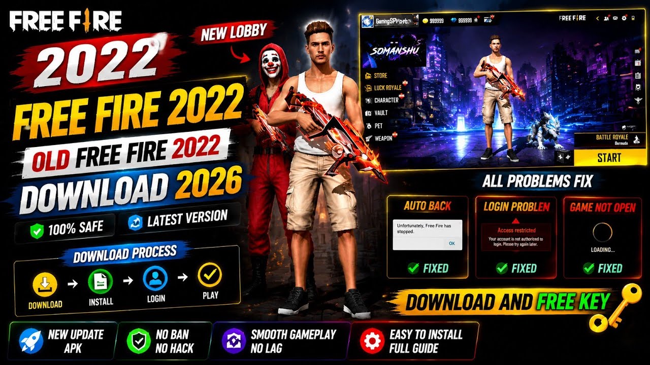Old Free Fire 2022 Download 2026 🔥 | Free Fire 2022 Beta Version APK | Auto Back & Login Problem Fix