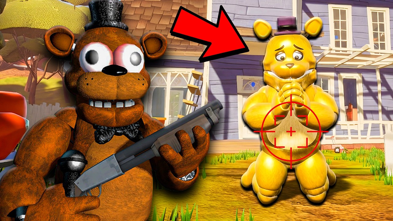 Freddy Plays - Hello Neighbor Running Fredbear Gun mod