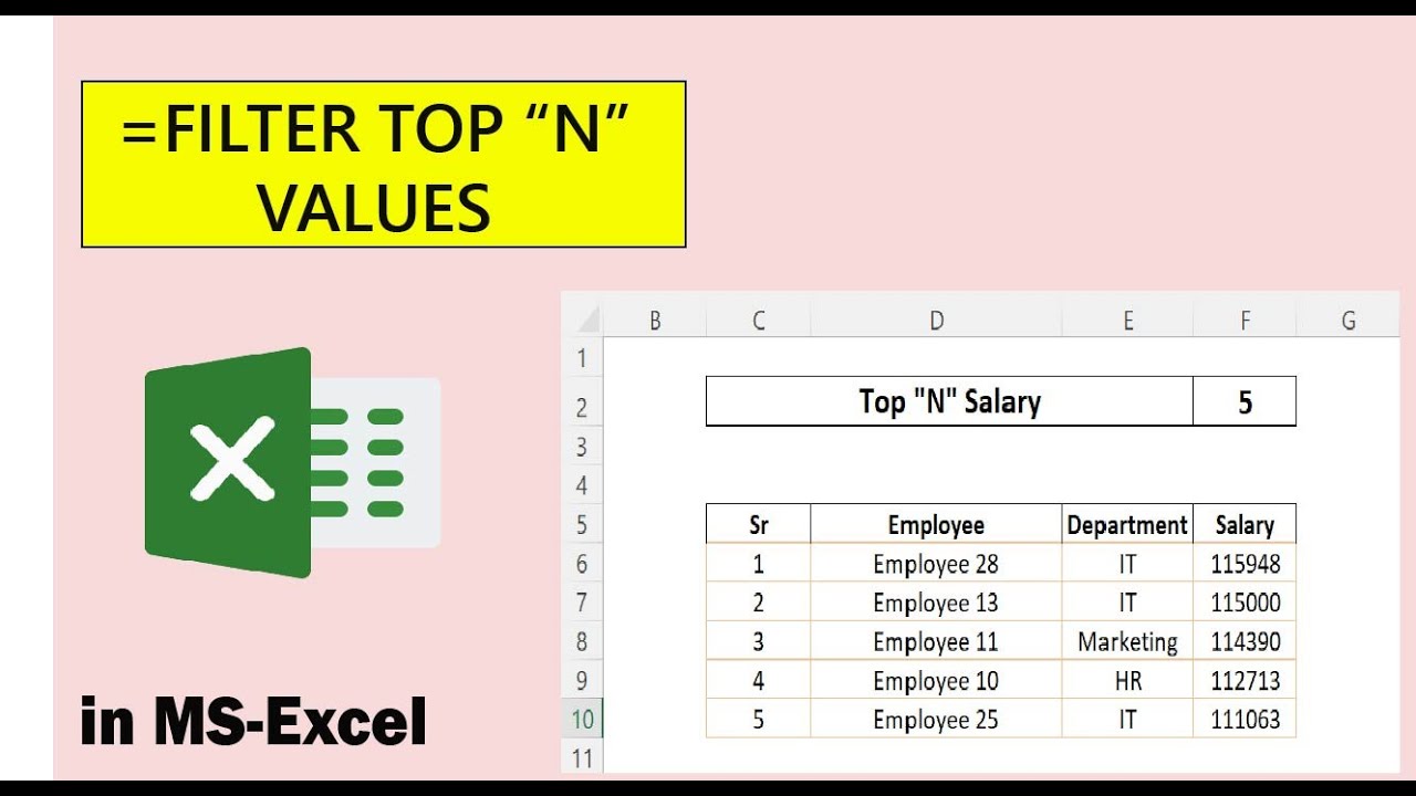 How to Filter and Display Top N Records Dynamically in Excel (Top Customers, Top Salaries Guide)✅