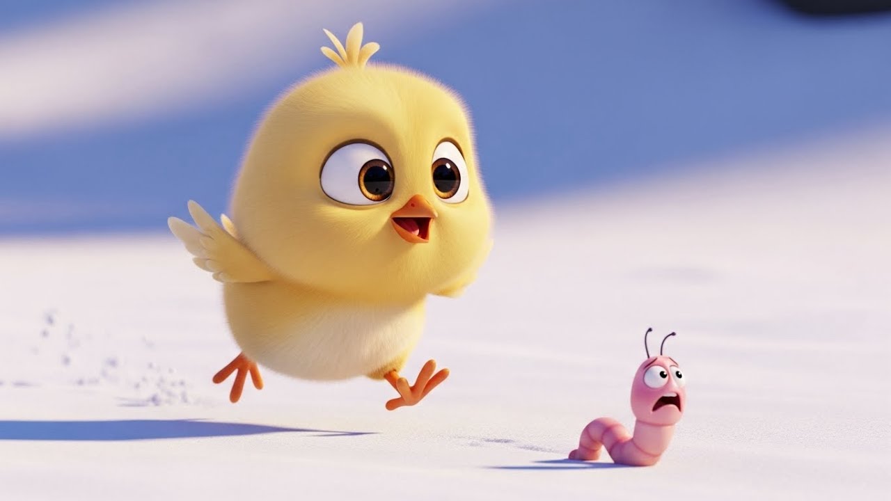 “A Tiny Chick and a Sneaky Worm 🐥🐛”