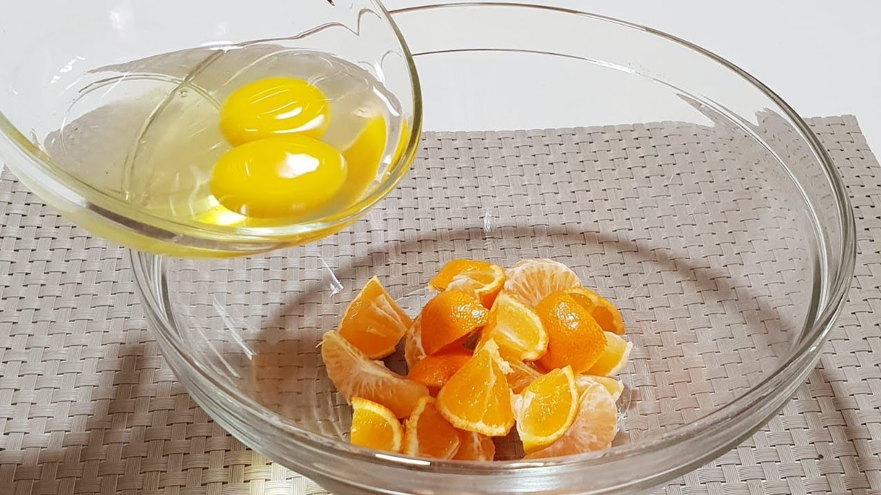 بسبوسة🍊حضريها في 5 دقائق لضيوف الغفلة بحجم عائلي ببيضتان وحبتان مندرين من أسهل وأسرع وألذ مايكون