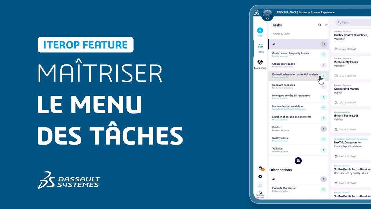 Découvrir le menu latéral des tâches