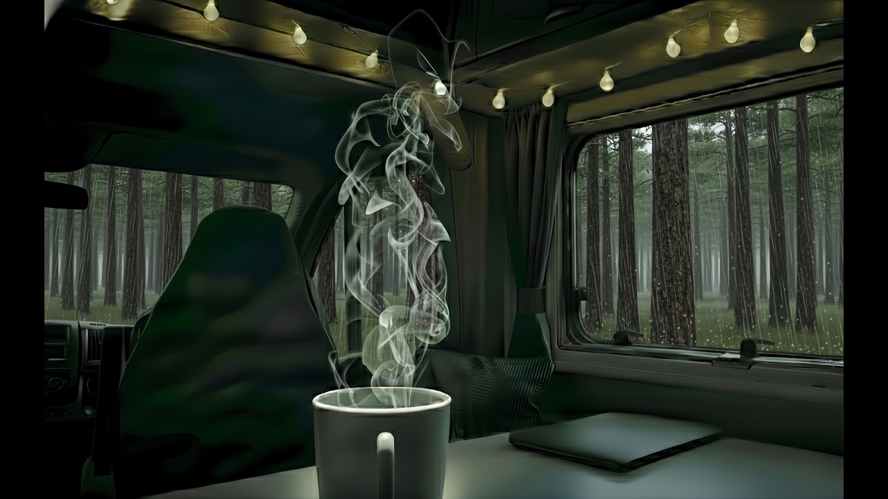 (NO ADS) Gentle Rain outside, Cozy and warm inside campervan | Calm | Cozy Silence