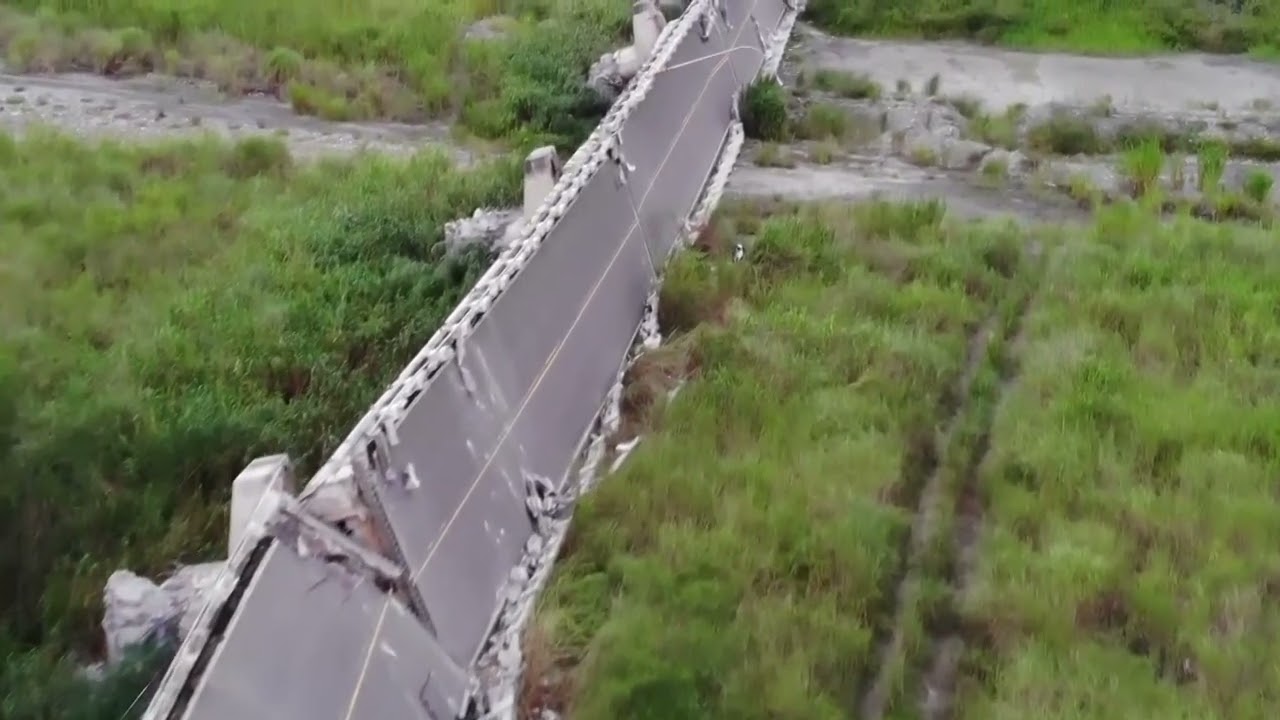 Drone footage shows collapsed bridge after Taiwan quake