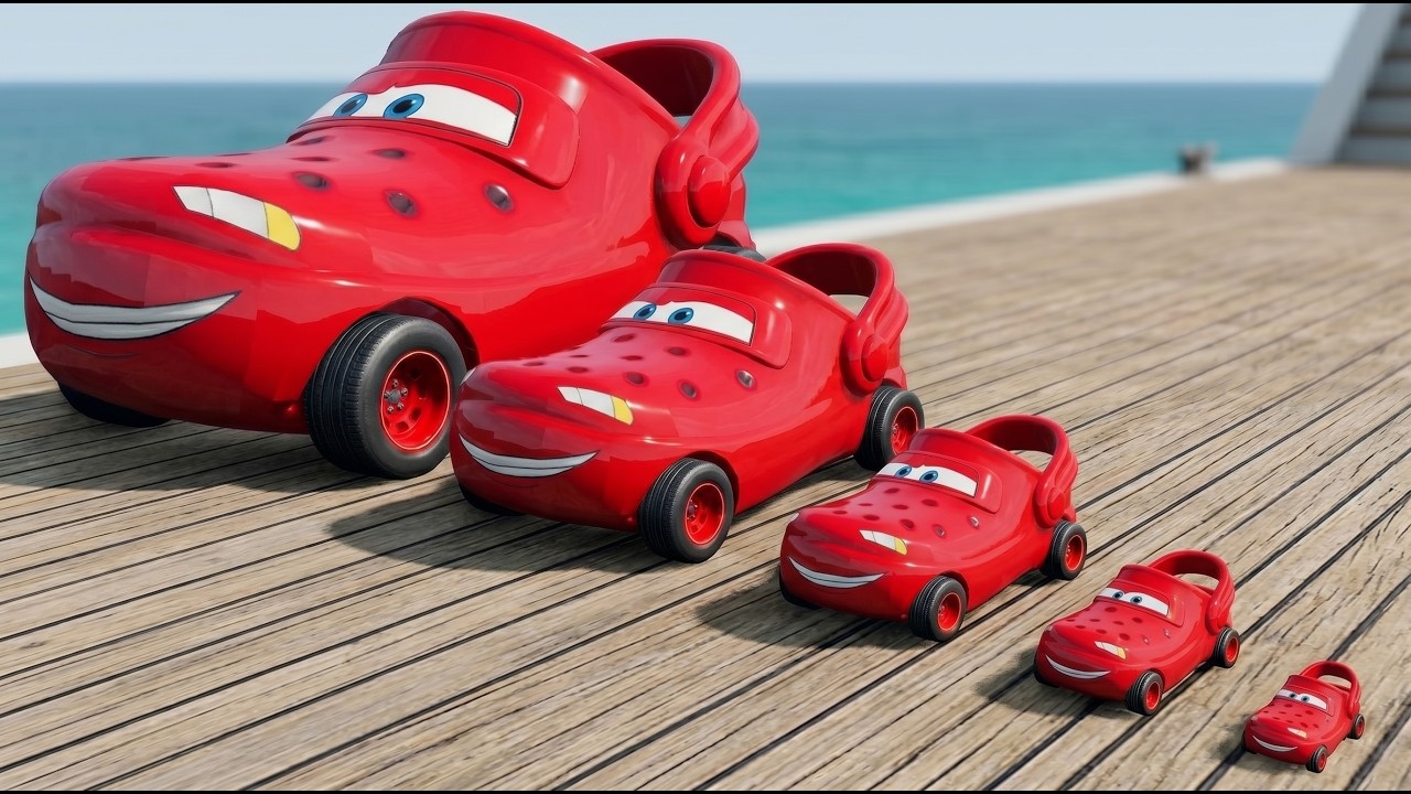 Big & Small Lightning McQueen Crocs vs Train | Beamng Drive