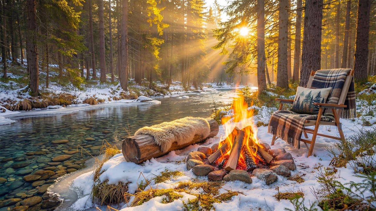 Calm Morning by the Forest River 🔥🌅 Campfire Ambience, Relaxing Birdsong & Gentle Nature Sounds