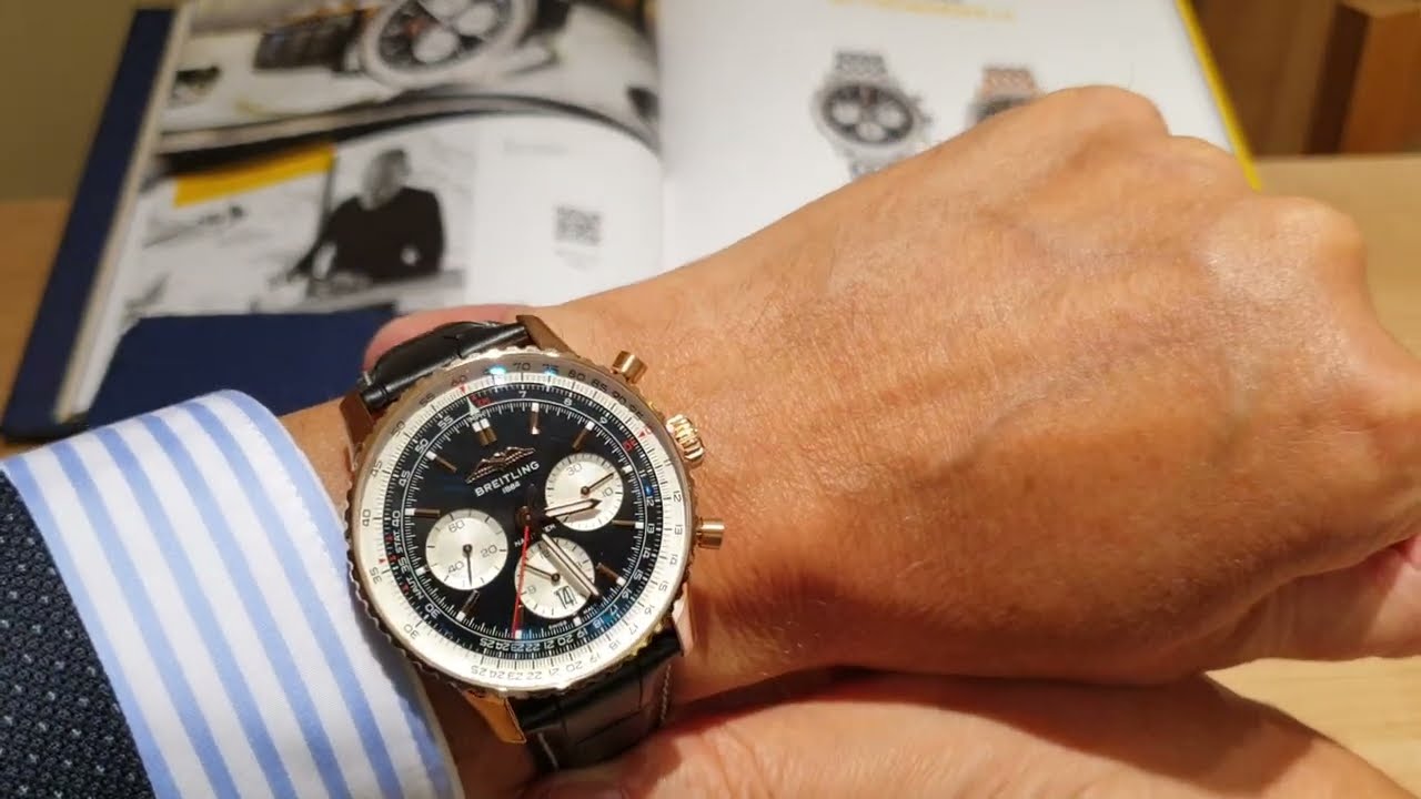 LUKSUSOWY ZŁOTY ZEGAREK BREITLING NAVITIMER B01 CHRONOGRAPH 43 RB0138211B1P1   W. Śliwiński