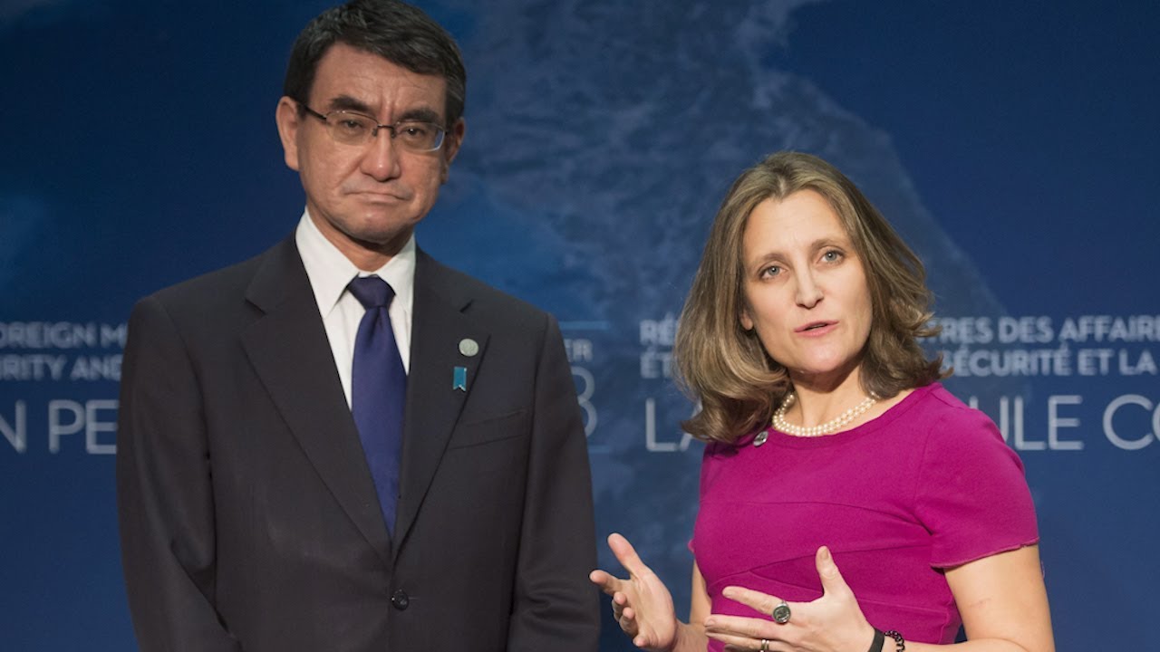 Chrystia Freeland meets with Japanese counterpart Taro Kono