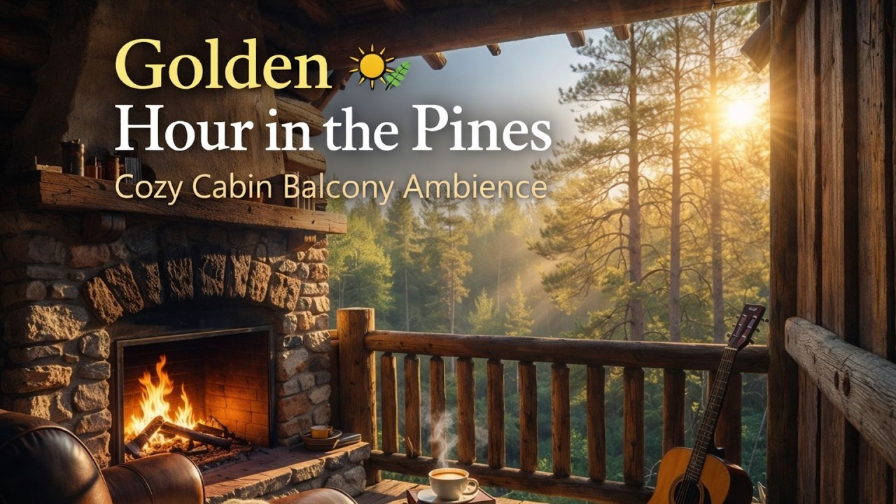 Sunset Glow in the Forest Cabin 🌞🌲 | Warm Fire & Coffee Calm 🔥☕