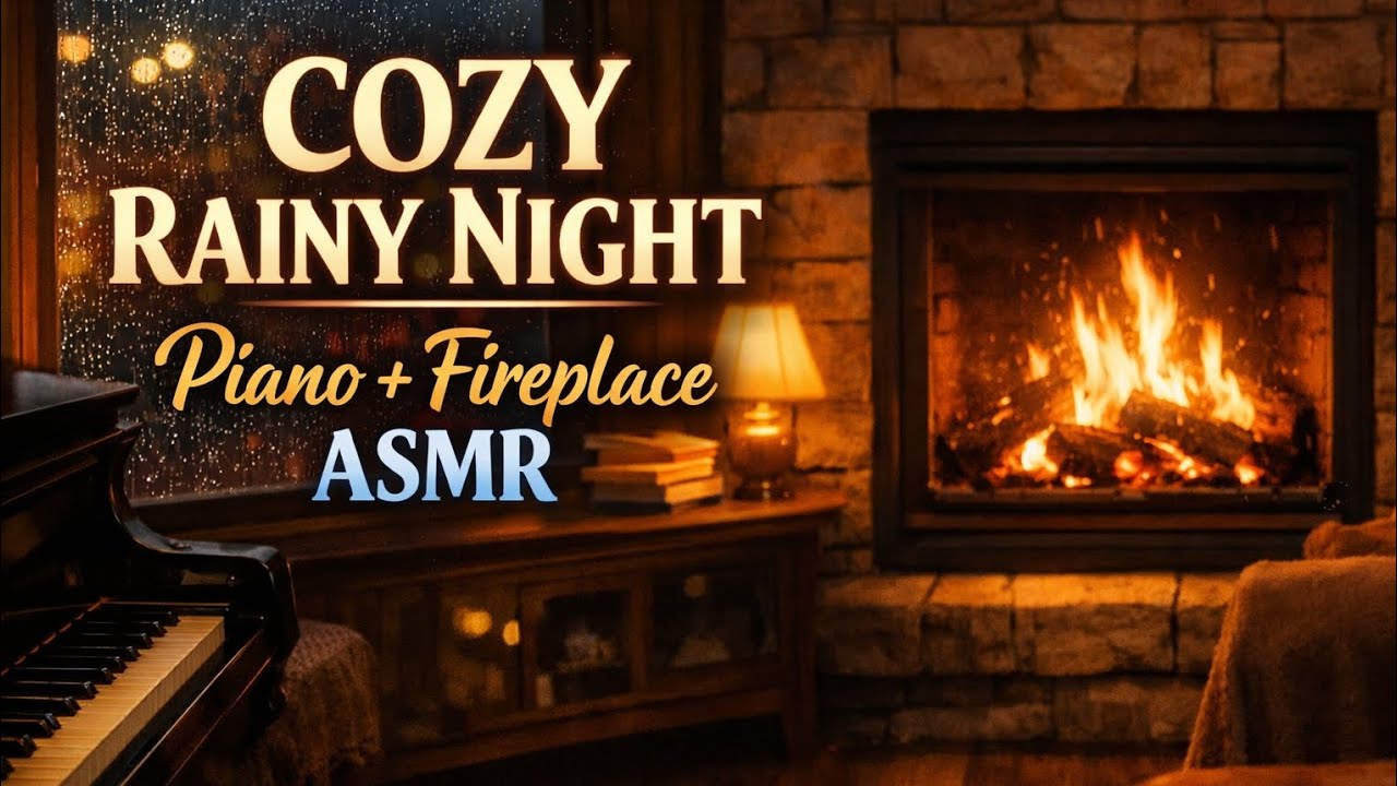 “Cozy Rainy Night 🌧️🔥 | ASMR Piano & Fireplace”