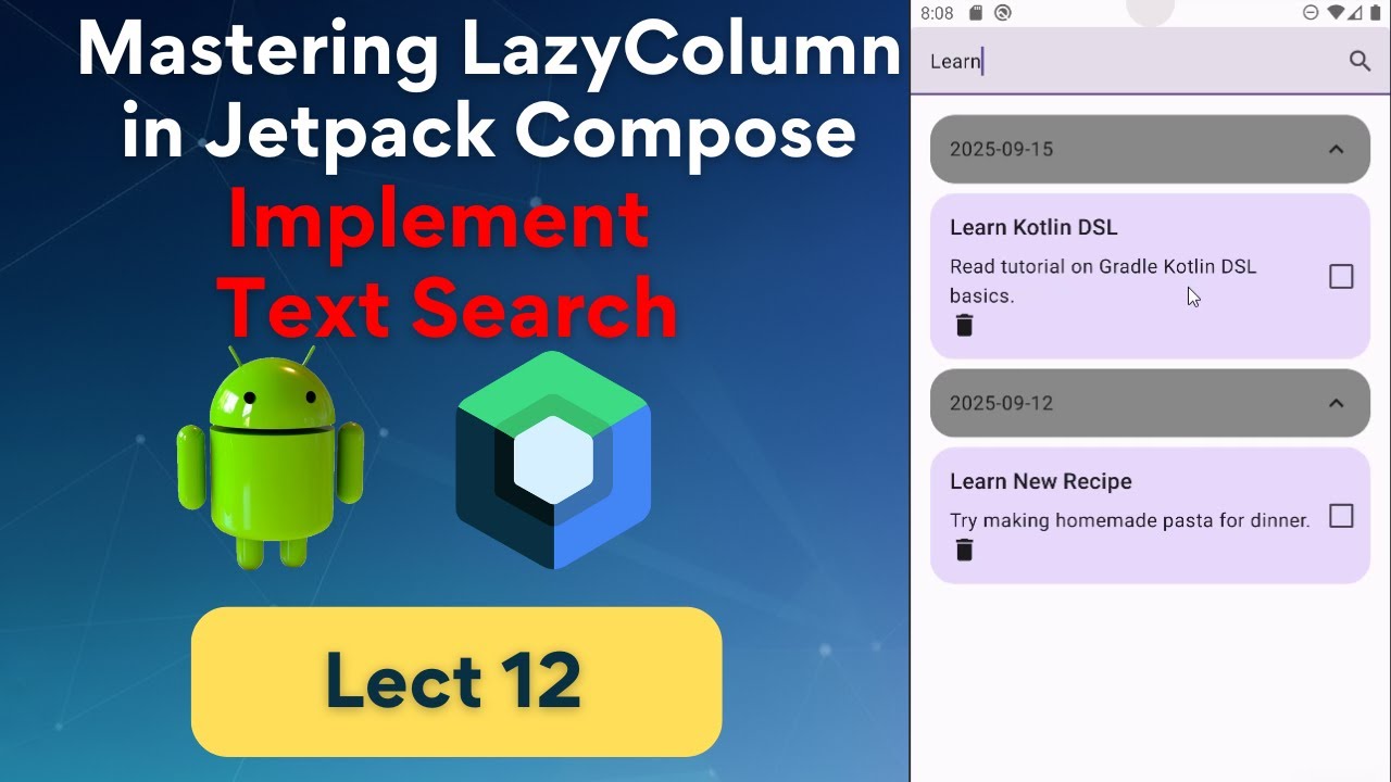 12 - Implement Text Search | Mastering LazyColumn Jetpack Compose | Android with Rashid Saleem