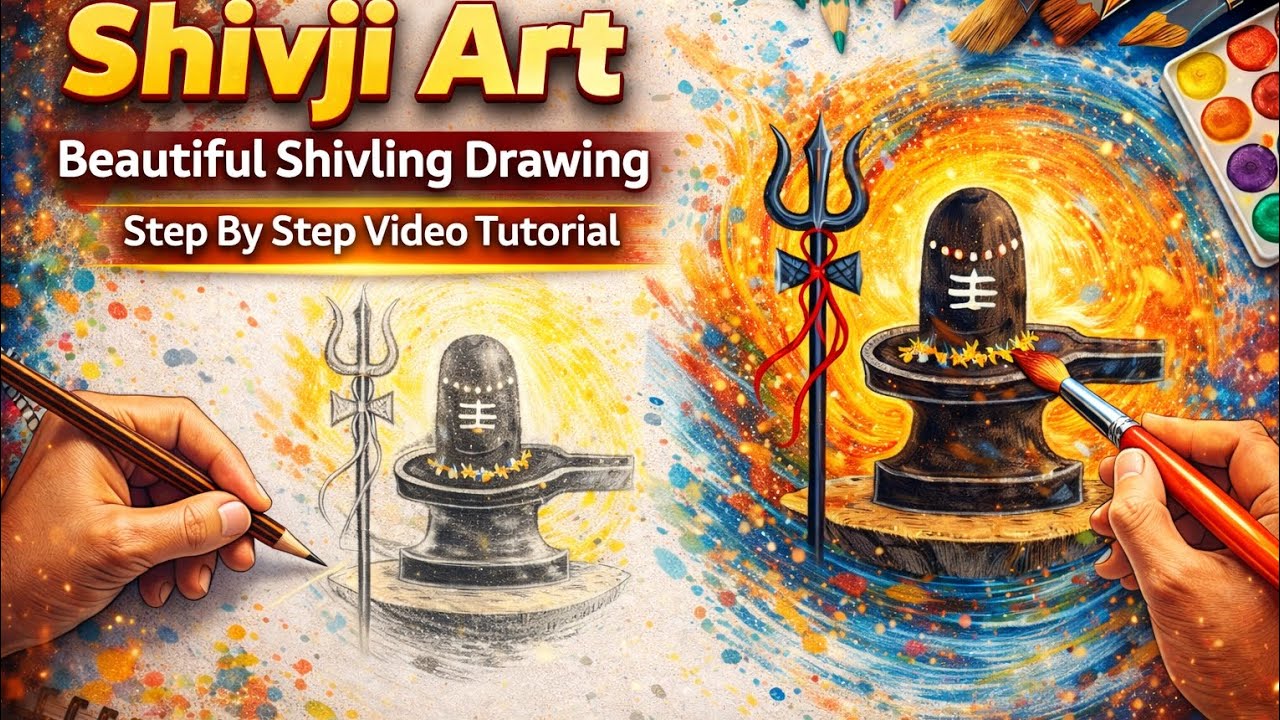 🚩✨Beautiful Shivling Drawing Step By Step | Shivji Art🎨Tutorial | Easy Mahadev Shivling Painting🙏🏻🕉️