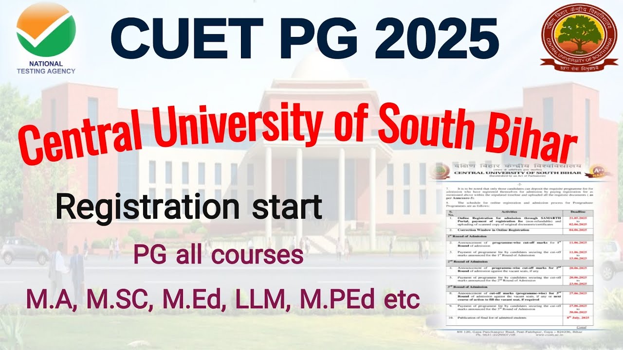 Central University of South Bihar Admission process 2025| CUET PG Registration| All PG courses|