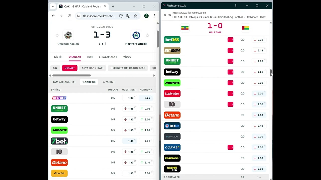 FLASHSCORE ORANLARI İLE &Uuml;ST ALT KARŞILIKLI GOL VAR BULMA Y&Ouml;NTEMİ MA&Ccedil;IMIZ ALT BİTECEKTİR.