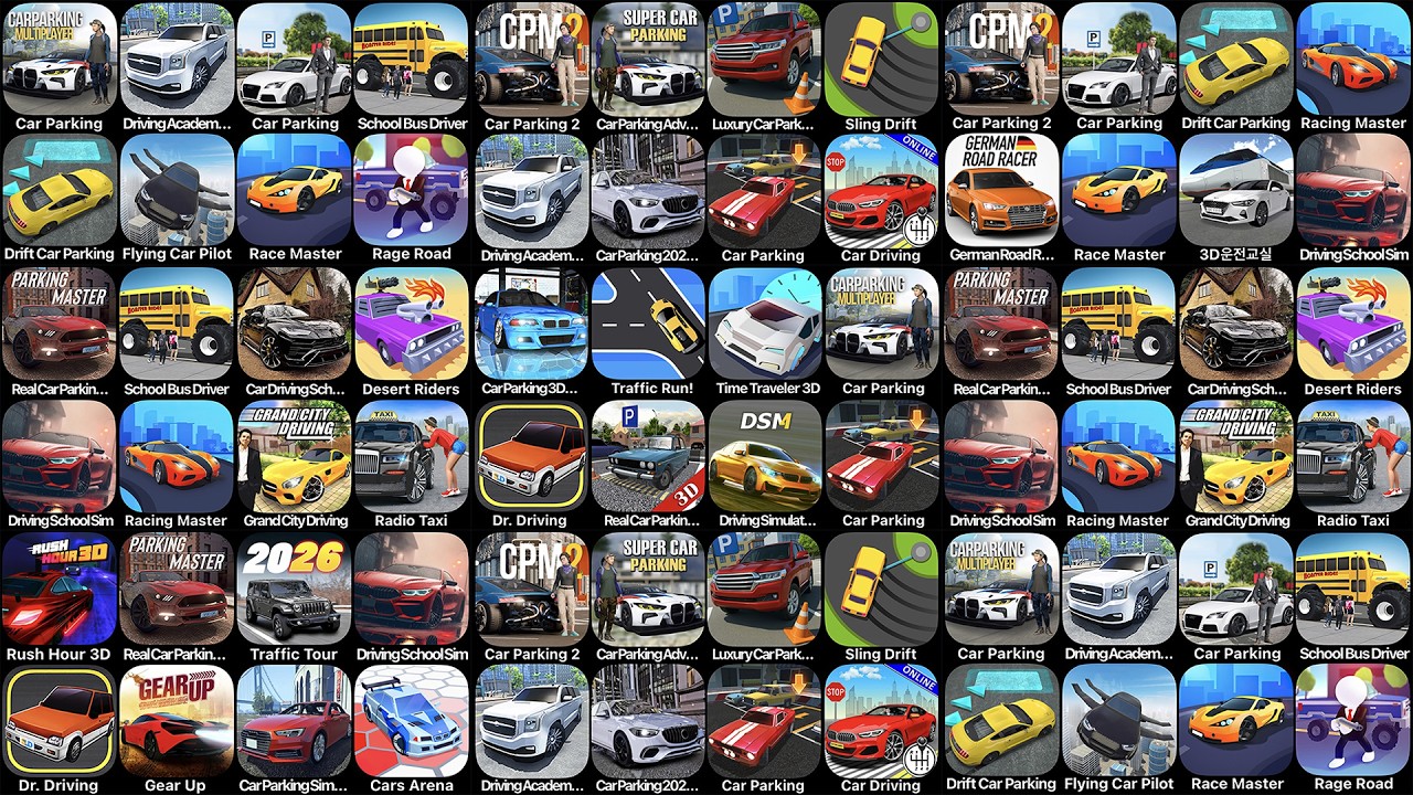 Car Parking Multiplayer, Rush Hour 3D, Car Parking 2, Car Parking 3D, Real Car Parking, Luxury Cars