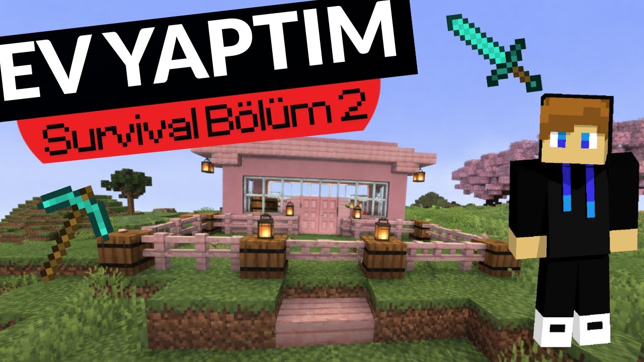 Minecraft Survival Bölüm 2,  Ev Yaptım,  Elmas Eşyalar