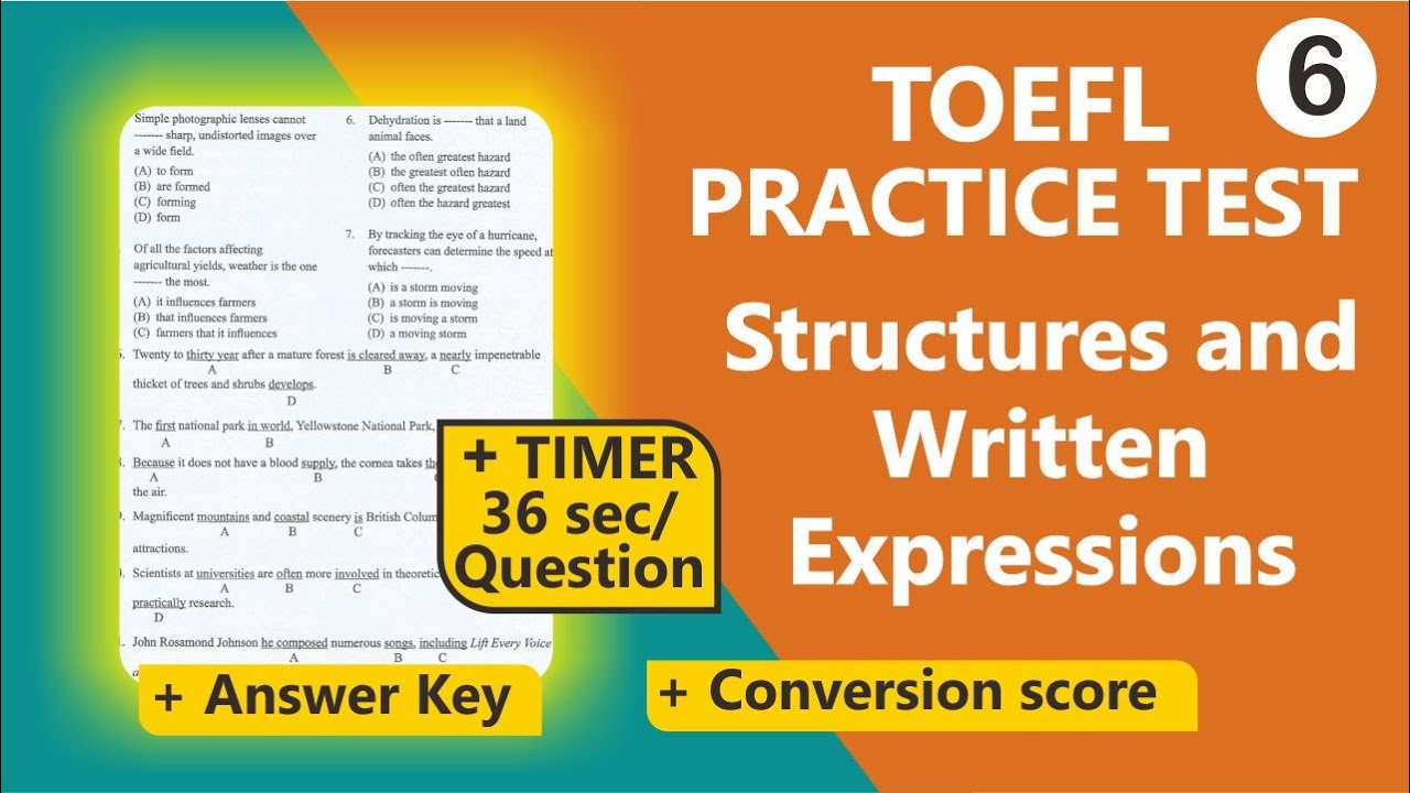 FULL TOEFL STRUCTURE PRACTICE TEST 1 to 40 WITH KEY & SCORE CONVERSION 6 #toeflstructure #toeflitp