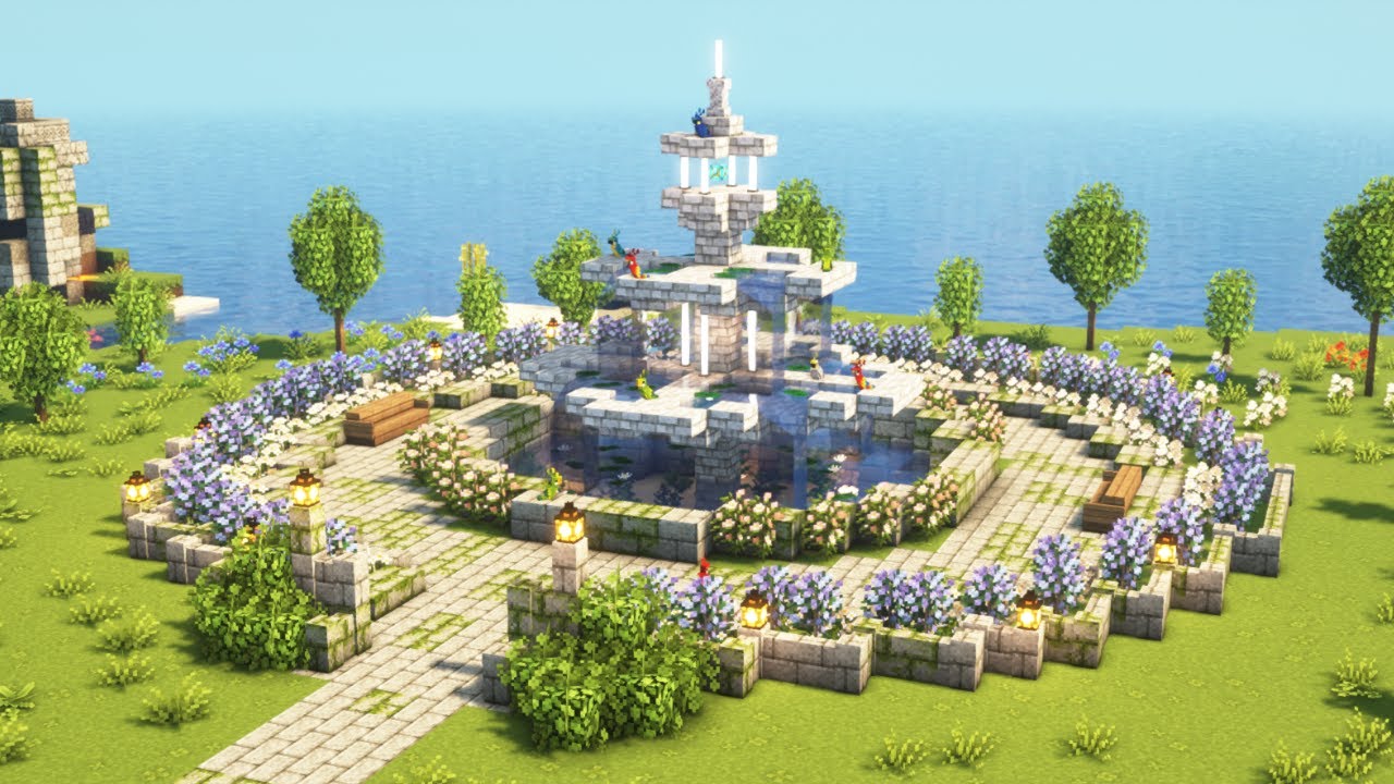 [Minecraft] ⛲✨ Aesthetic Fountain Tutorial / Mizuno's 16 Craft Resource Pack