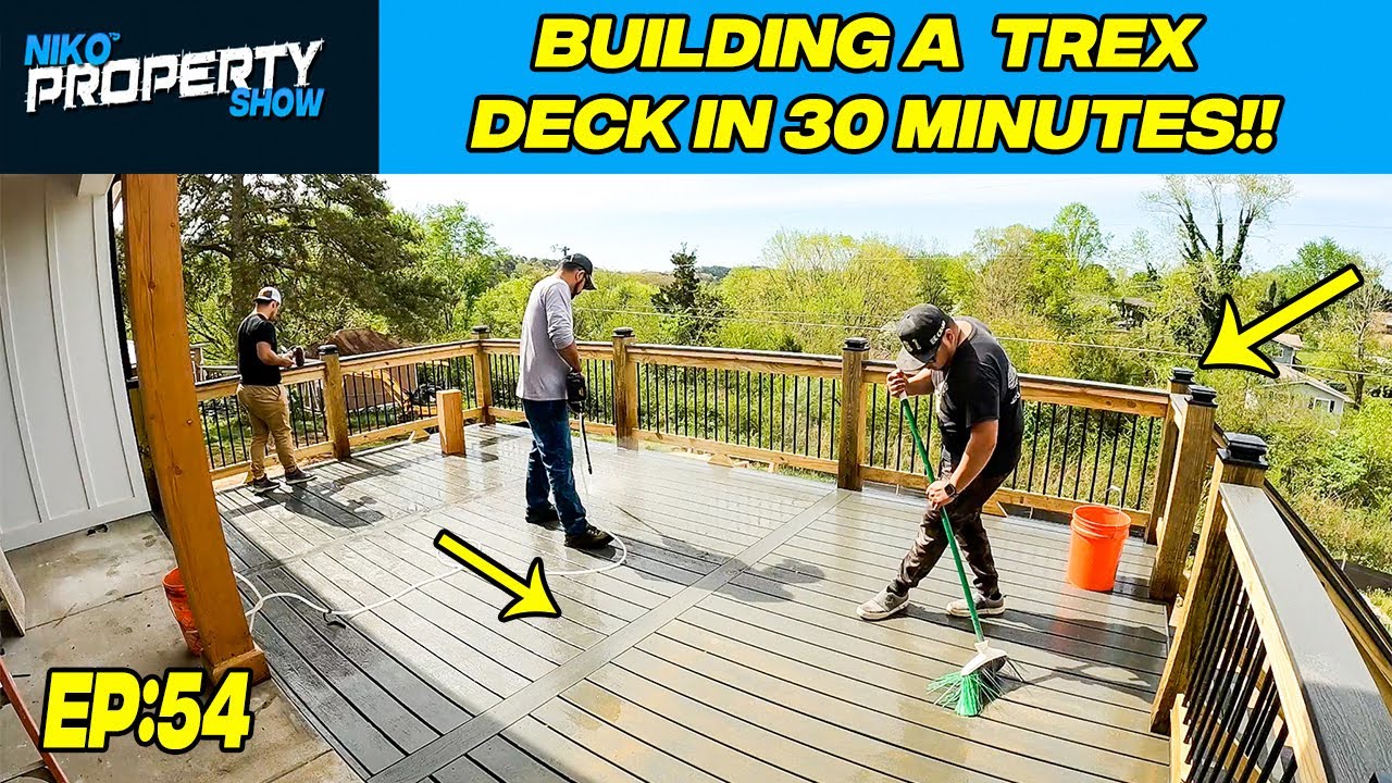 How to Build a Deck in 30 Minutes | Trex Style Back Deck | Building A $350,000 Custom House | EP 54