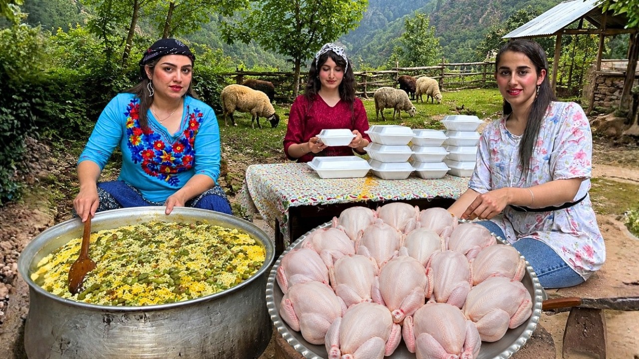 Cooking Giant Pots of Chicken &Rice for an Entire Village|Traditional Outdoor Feast in Northern IRAN