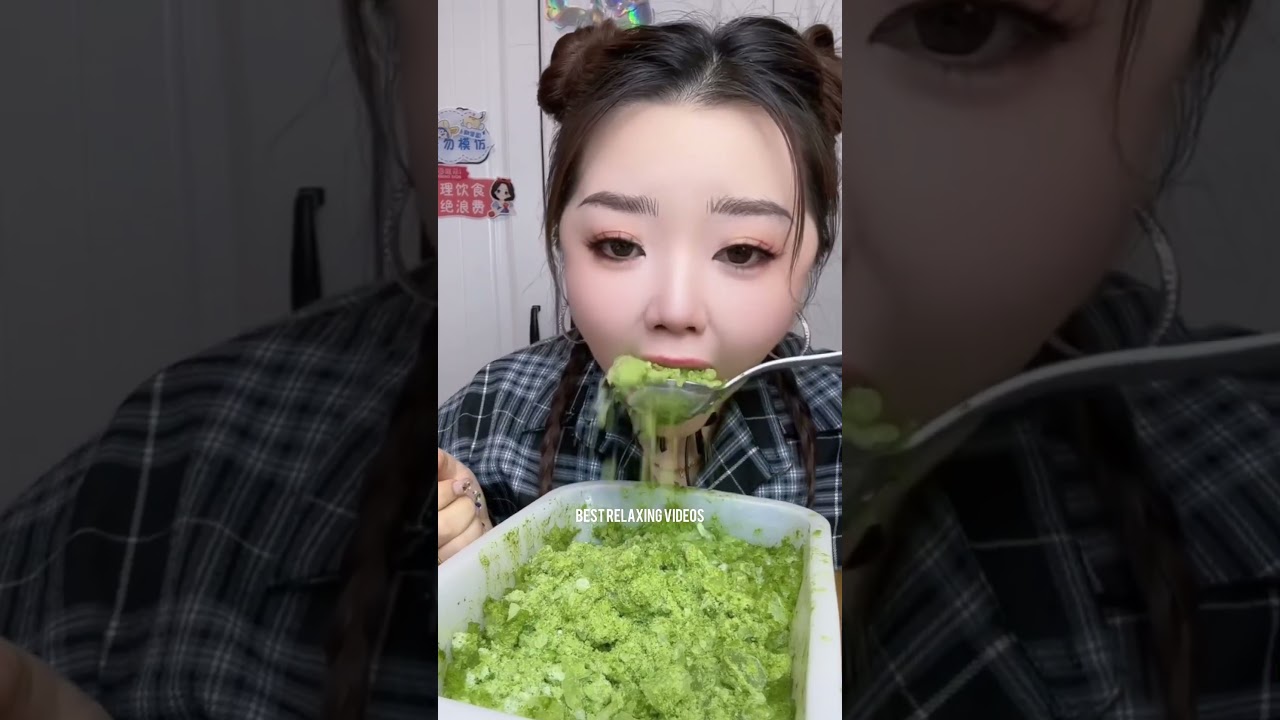 Satisfying Matcha Ice Eating ASMR with Binaural Mic #buzyemevideoları