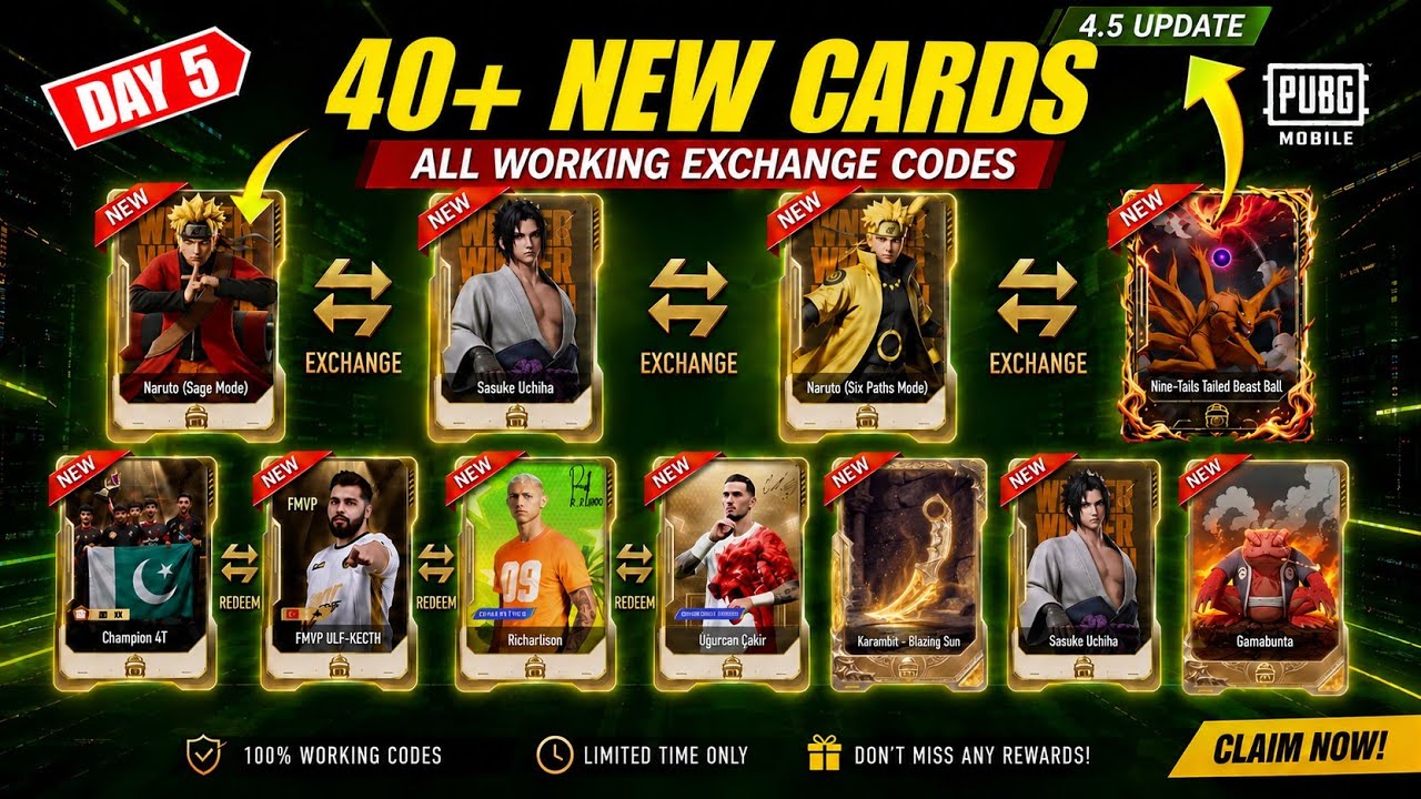 40+ NEW PUBG Mobile Card Exchange Codes | Complete Your Card Collection Fast! (4.5 Update)